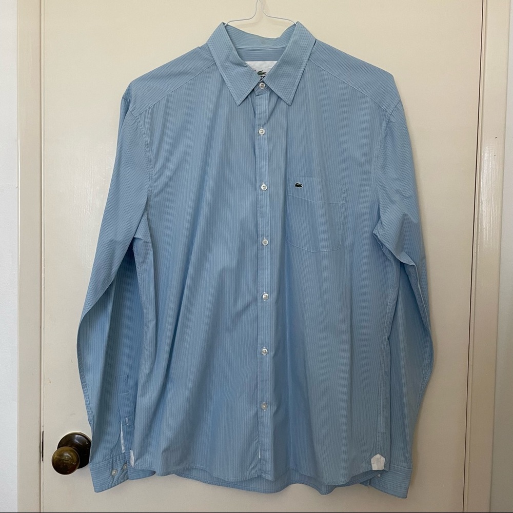 Lacoste mens slim tailored fit blue striped button down size 42